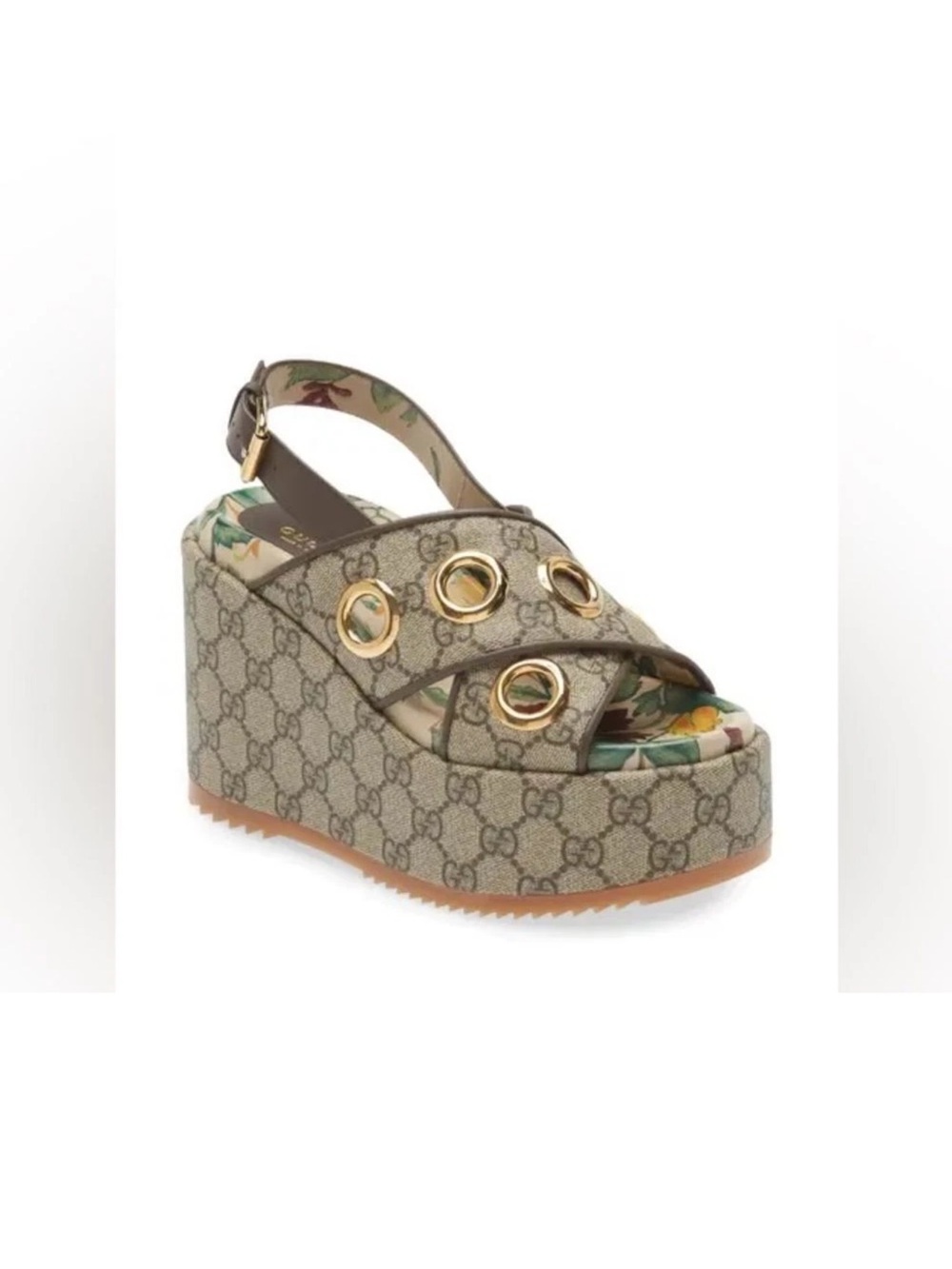 GUCCI- Angelina GG Logo Eyelet Platform Wedge Sandal (40)